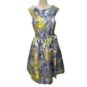 Alex Marie Yellow and Purple Floral Brocade Formal Dress Size 6 Wedding Guest